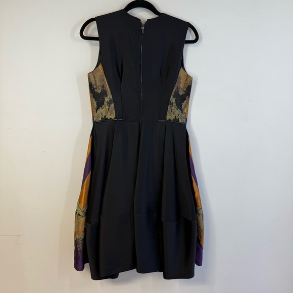 Dennis Merotto Purple Gold Silk Blend Dress Size 8 Abstract Sleeveless Art Dress - Picture 10 of 12